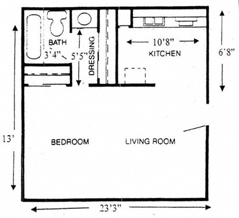Studio Floorplan 528sft